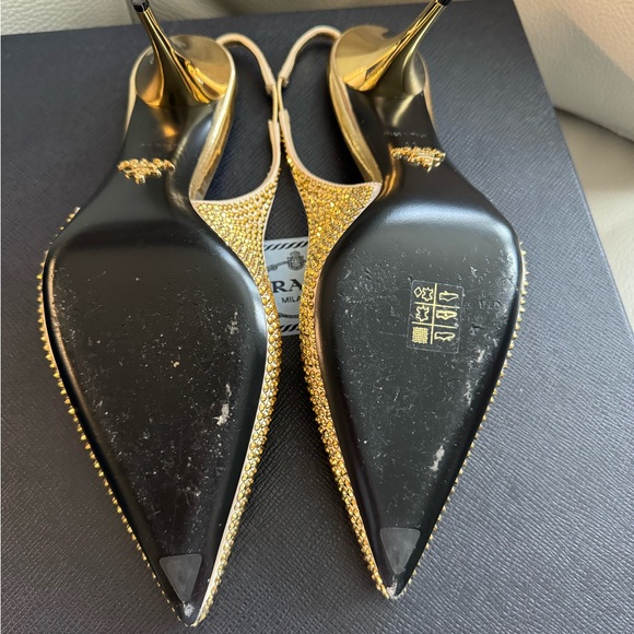 PRADA Satin Slingbacks with Crystals Platinum. - Picture 5 of 7